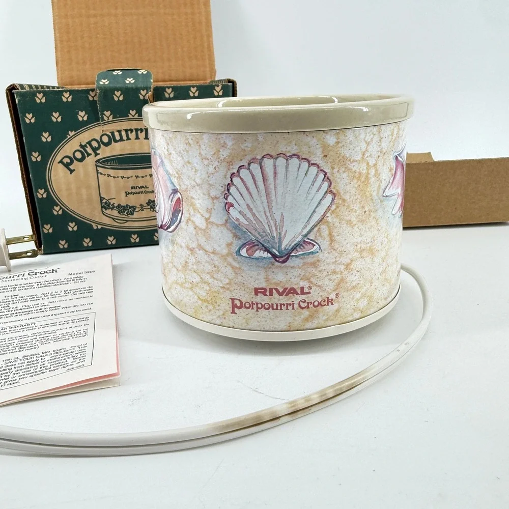 Rival Potpourri Crock Electric Simmering Cooker Beige Seashell Stoneware 3206SS